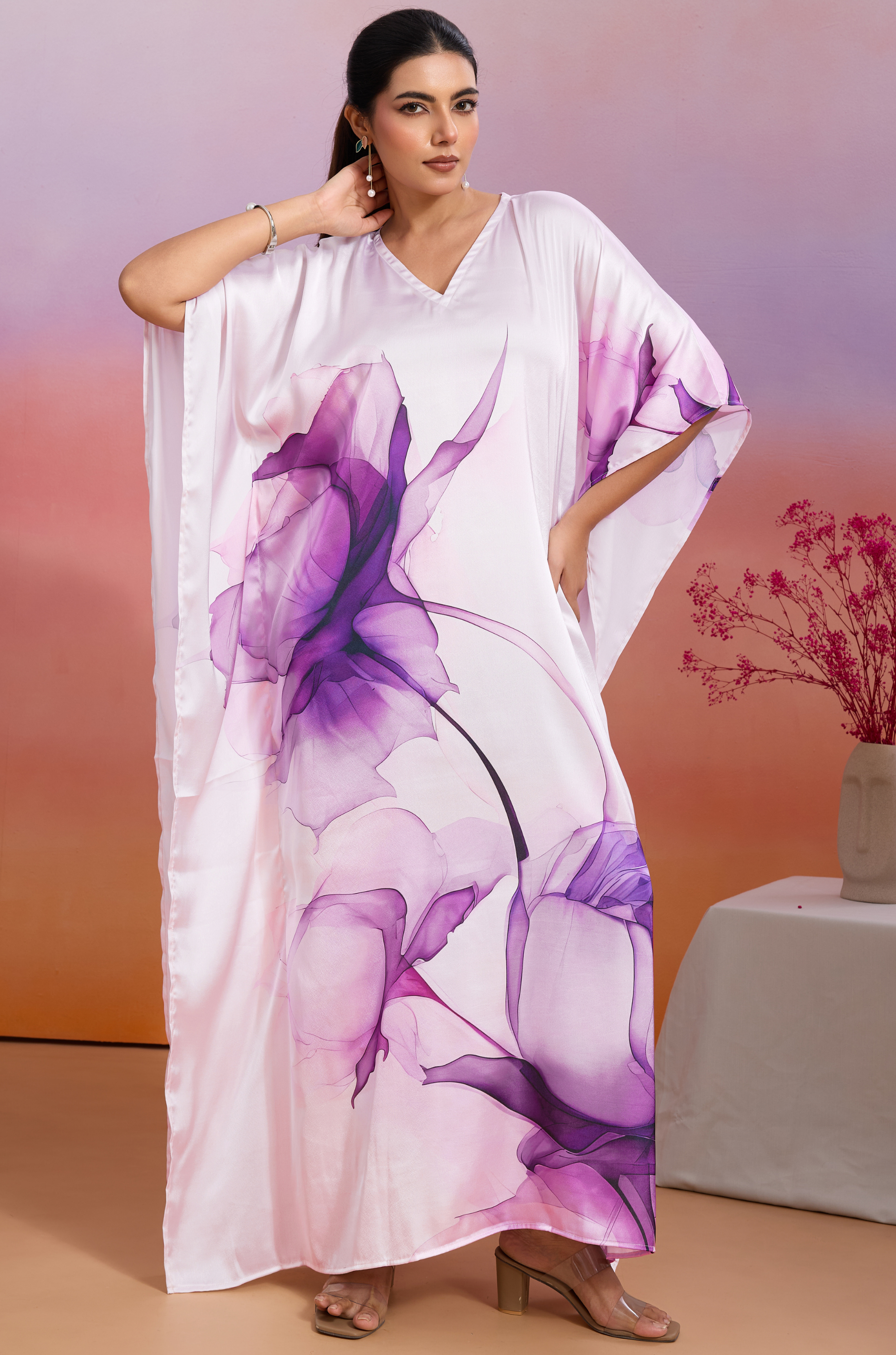 Lavender Haze Satin Kaftan Dress | Buy Kaftan Online India – Label