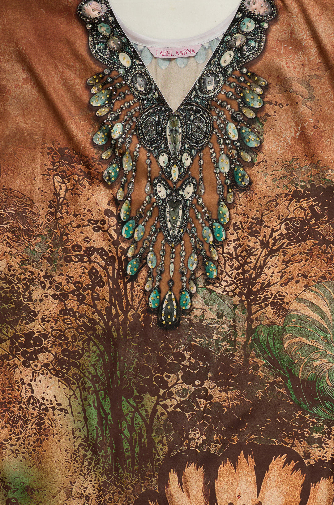 Antique Rose Soft Satin Women Kaftan Dress with Rhinestone | Digital Print