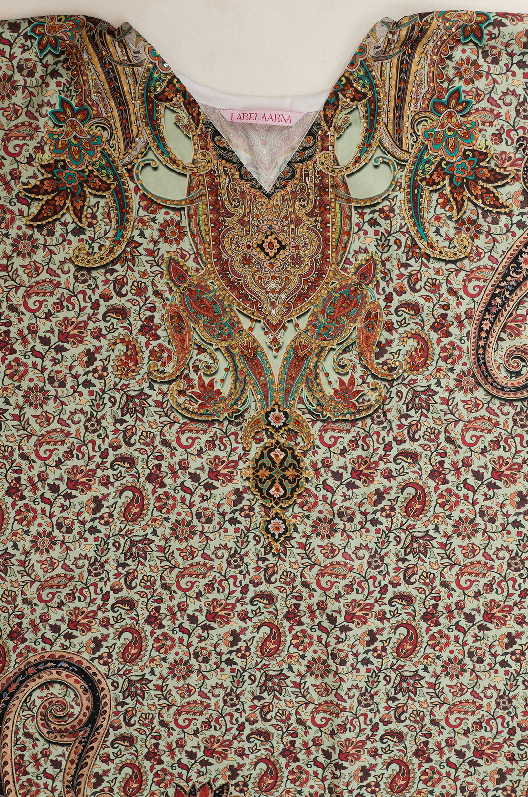 Vintage Charm Soft Satin Women Kaftan Dress with Rhinestone | Digital Print