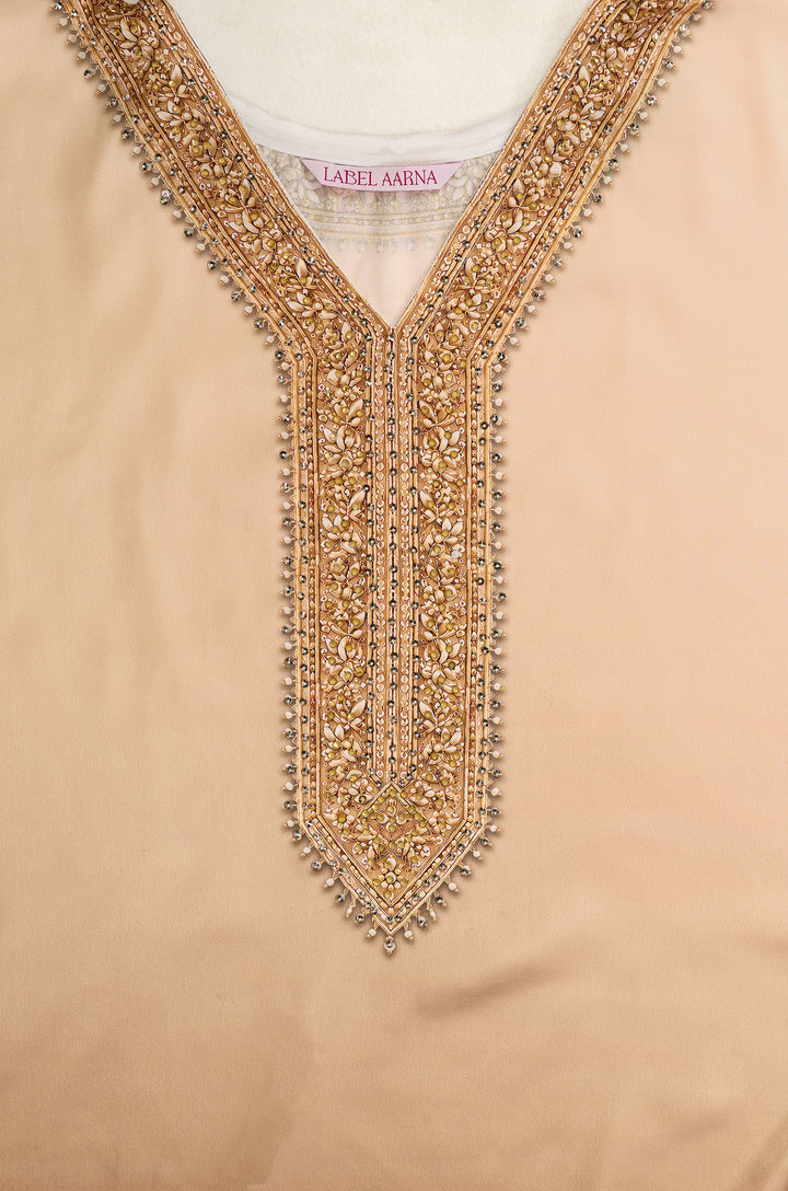 Bronze Dusk Soft Satin Women Kaftan Dress with Rhinestone | Digital Print