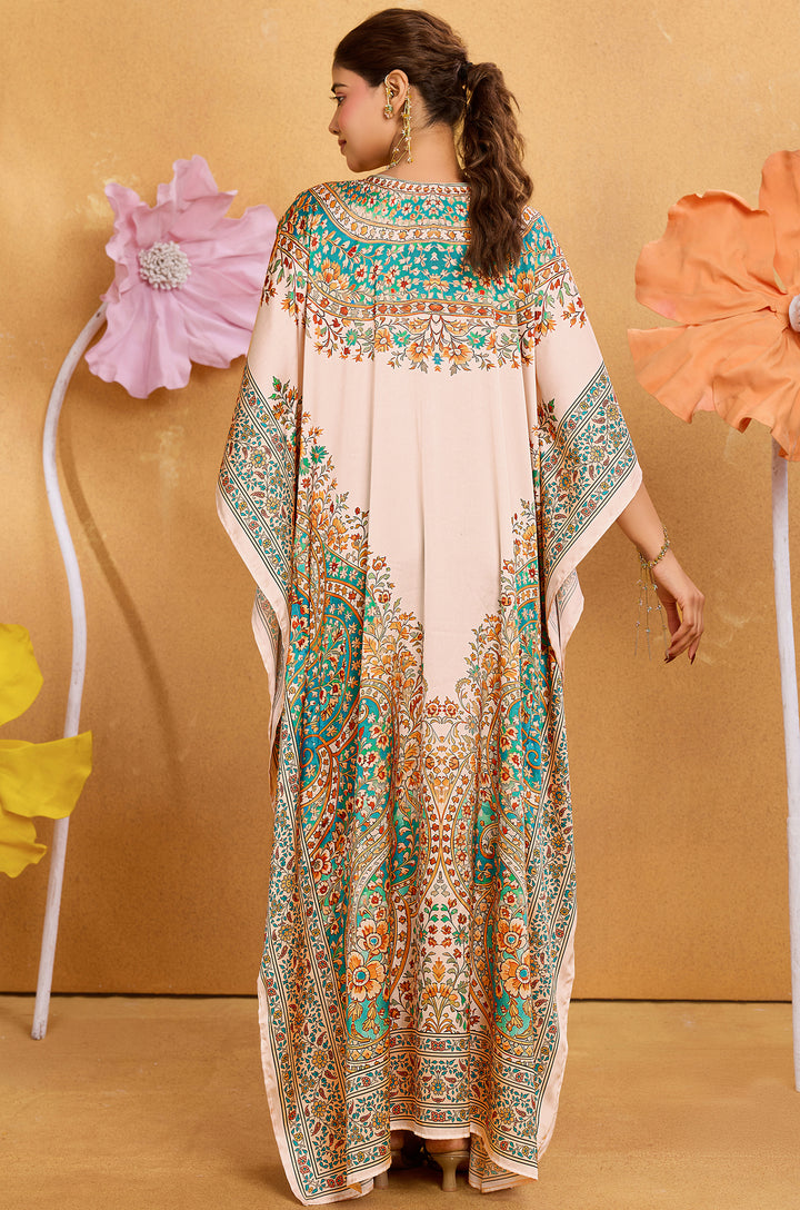 Golden Paisley Kaftan - Women's Satin Kaftan Online India | Label Aarna