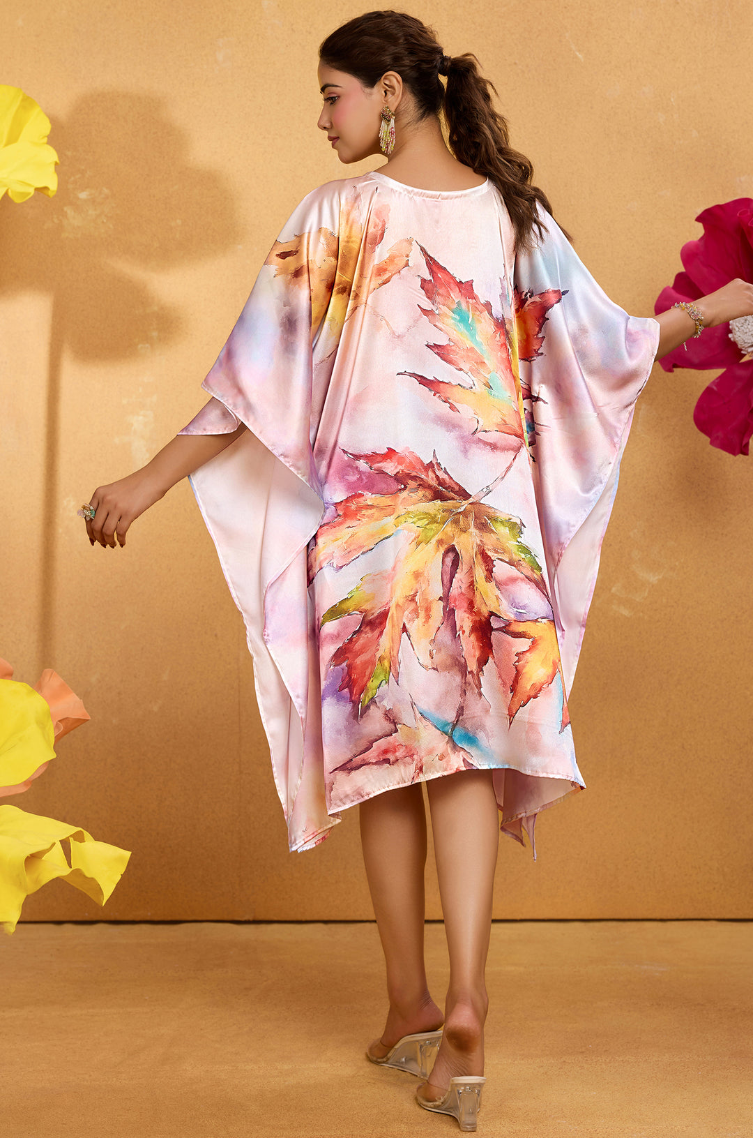 Saffron Bloom Kaftan - Women's Satin Kaftan Online India | Label Aarna
