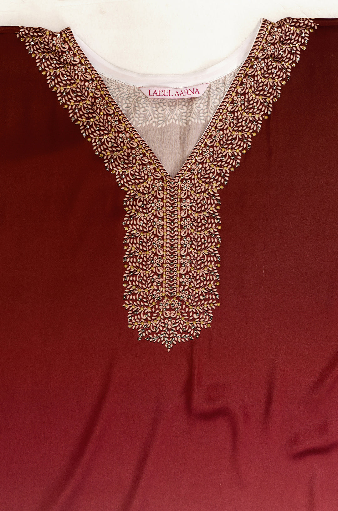 Magenta Blush Soft Satin Women Kaftan Dress with Rhinestone | Digital Print