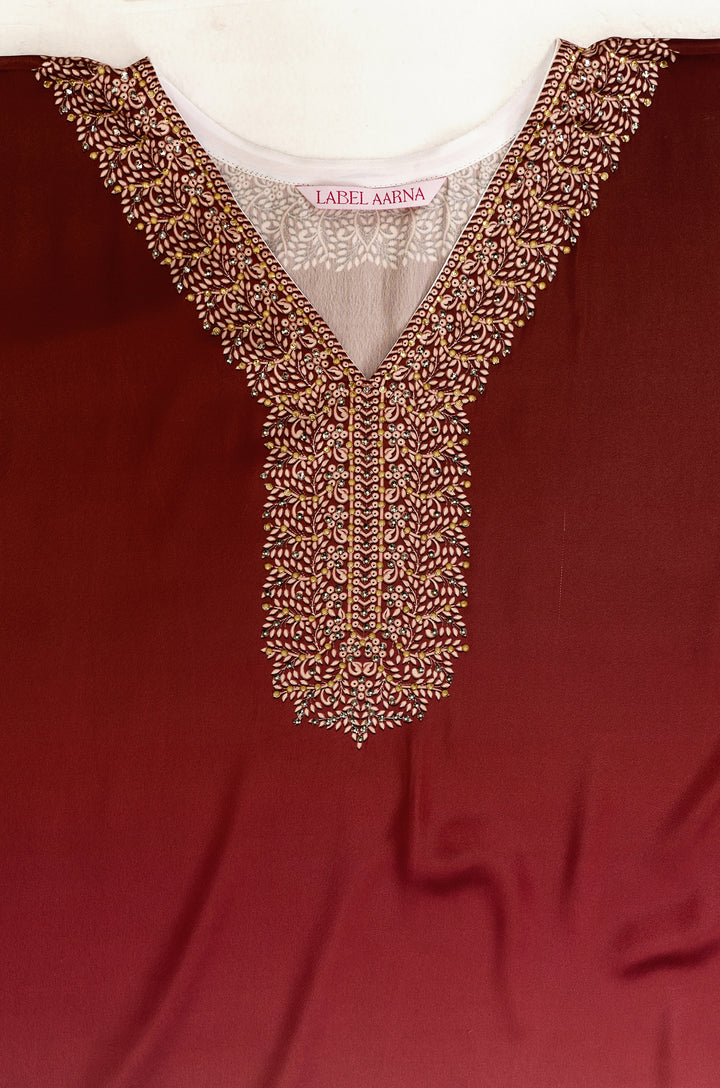 Magenta Blush Soft Satin Women Kaftan Dress with Rhinestone | Digital Print