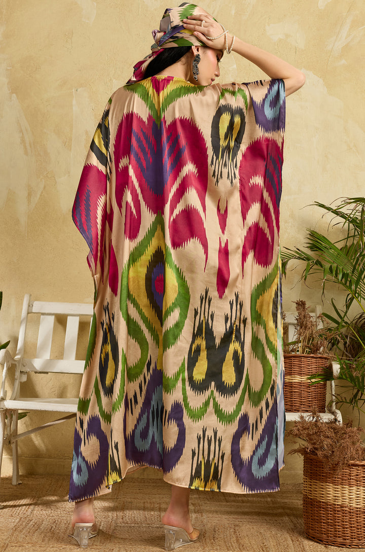 Canvas Affair Soft Satin Long Women Kaftan Dress with Digital Print
