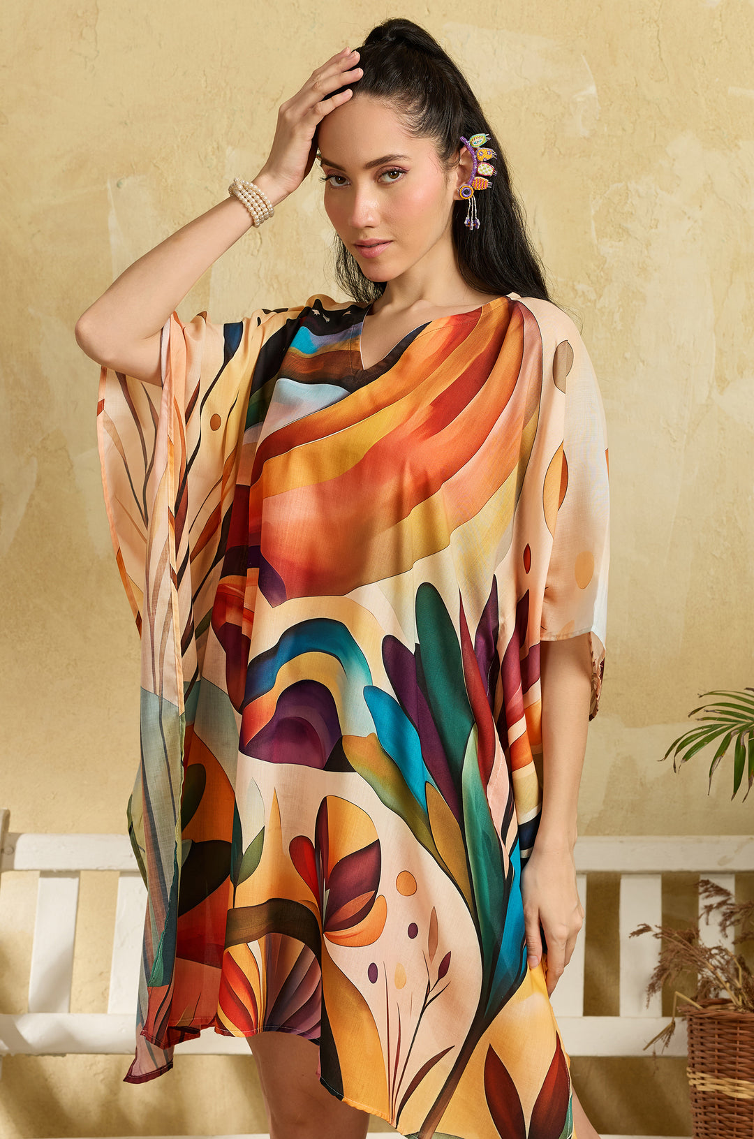 Peachwood Muslin Cotton Women Short Kaftan Dress with Digital Print