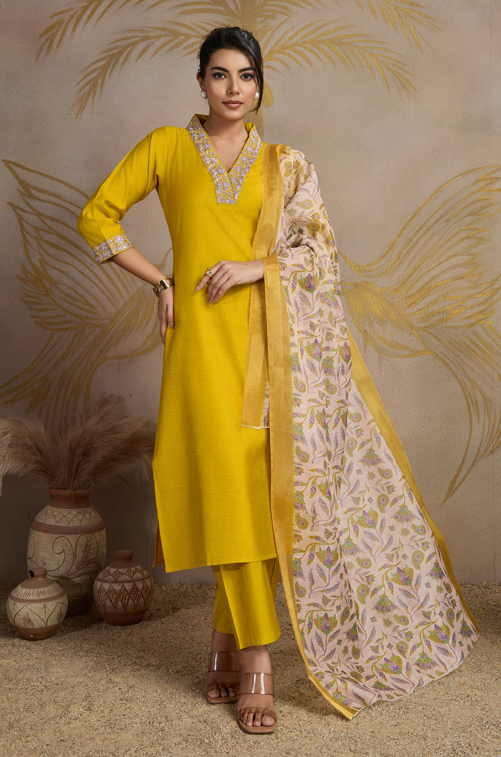 Golden Hour Viscose Silk Women Suit Set with Kora Shimmer Dupatta