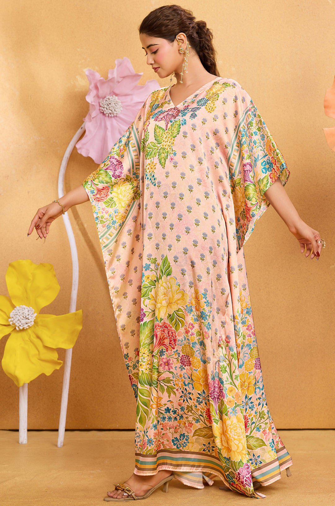 Secret Garden Satin Kaftan - Free Size M-3XL | Label Aarna