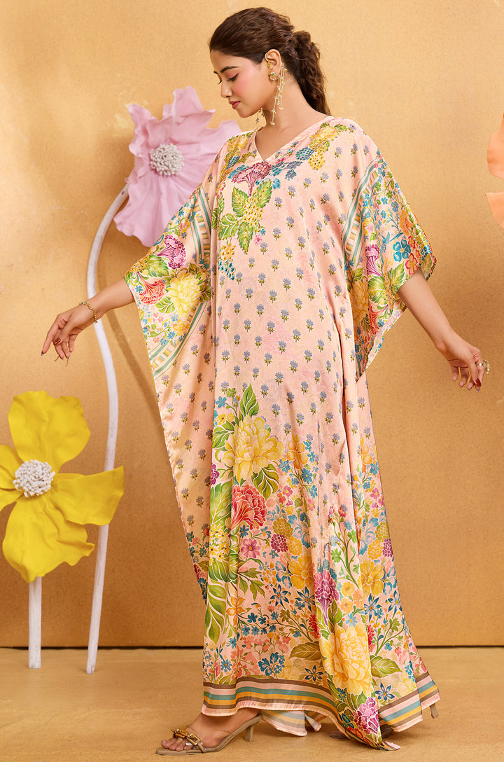 Secret Garden Satin Kaftan - Free Size M-3XL | Label Aarna