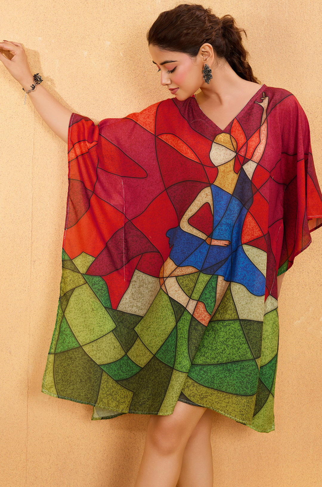 Scarlet Twirl - Premium Short Kaftan for Women | Label Aarna