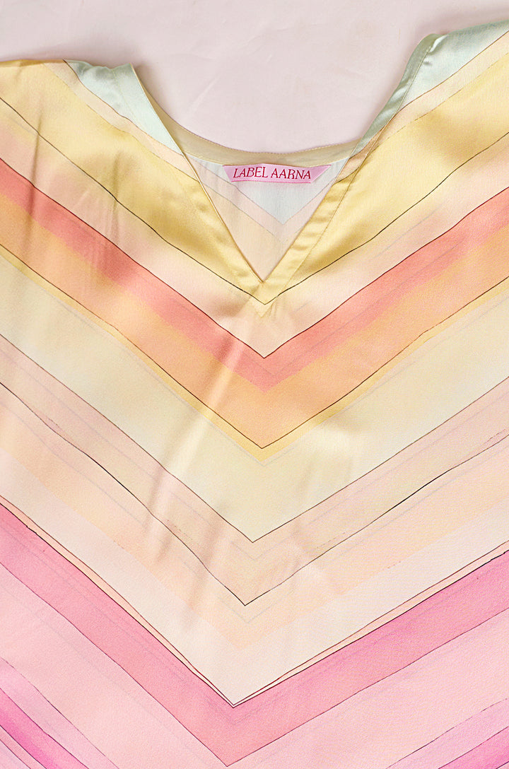 Marshmallow Soft Satin Short Women Kaftan Dress with Digital Print