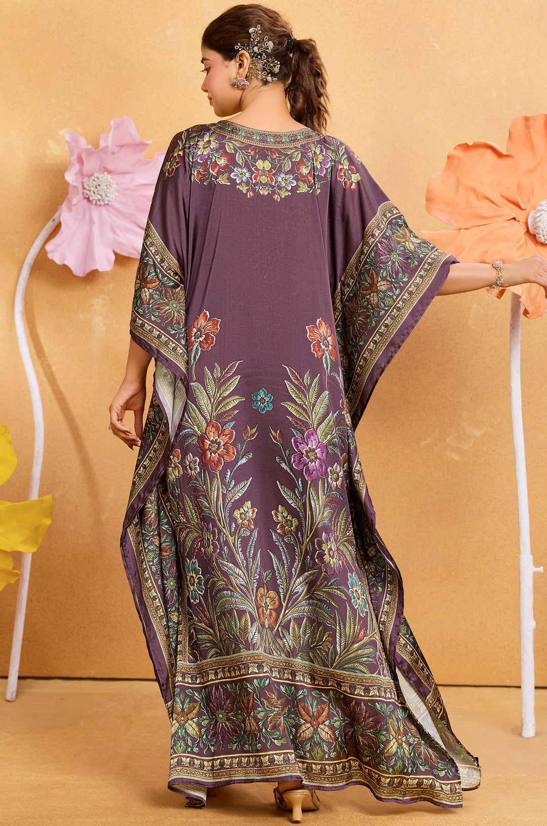 Wine Grace Kaftan - Women's Satin Kaftan Online India | Label Aarna
