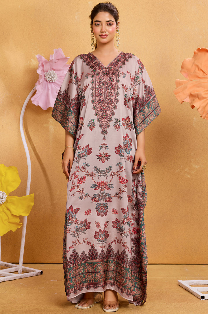 Desert Garden Long Satin Kaftan Dress - Buy Women Kaftan Online India | Label Aarna