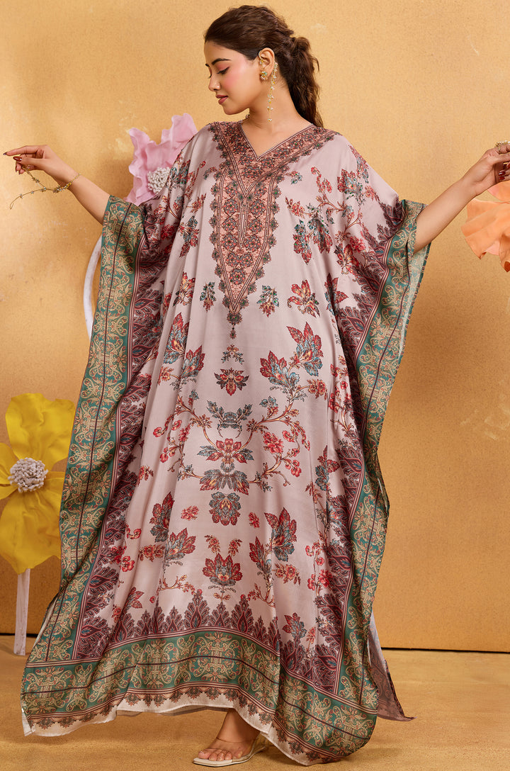 Desert Garden Satin Kaftan - Free Size M-3XL | Label Aarna