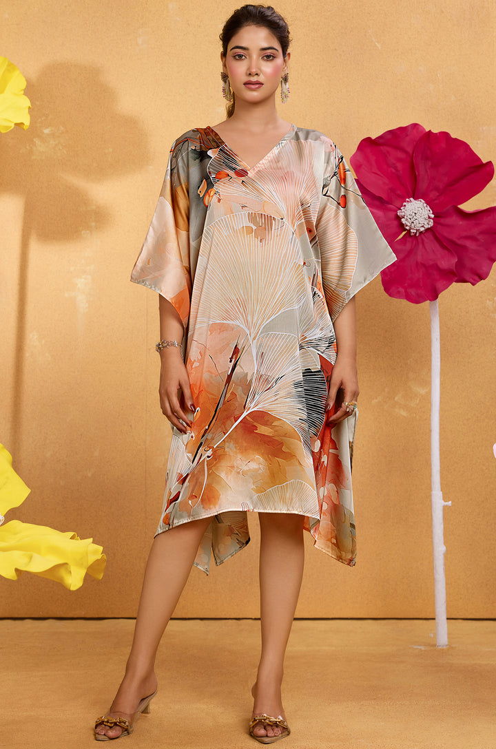 Radiant Ripple Short Satin Kaftan Dress - Buy Women Kaftan Online India | Label Aarna