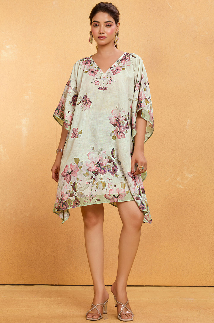 Floral Tale Short Muslin Cotton Kaftan Dress - Buy Women Kaftan Online India | Label Aarna
