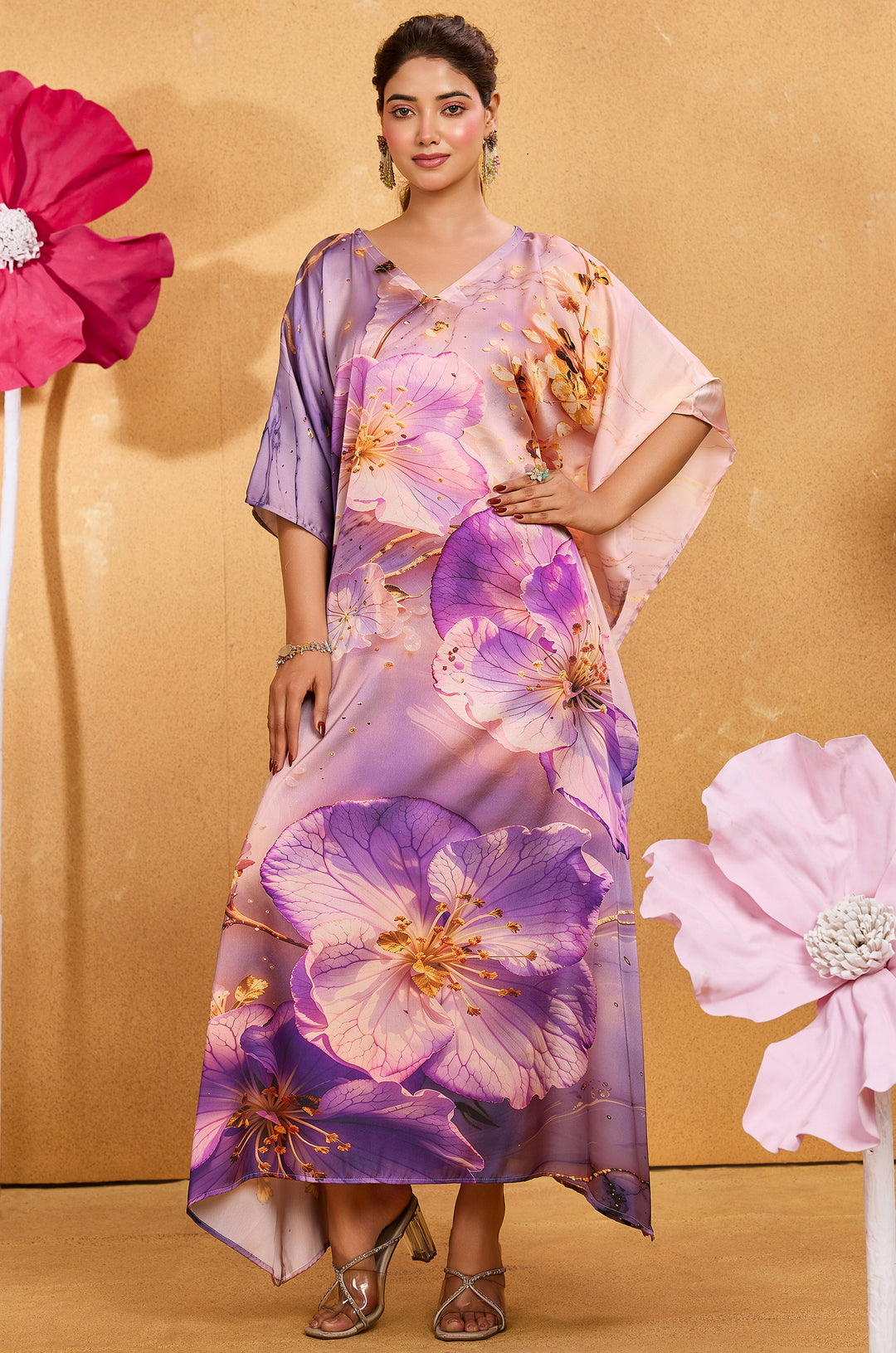 Lilac Muse Long Satin Kaftan Dress - Buy Women Kaftan Online India | Label Aarna