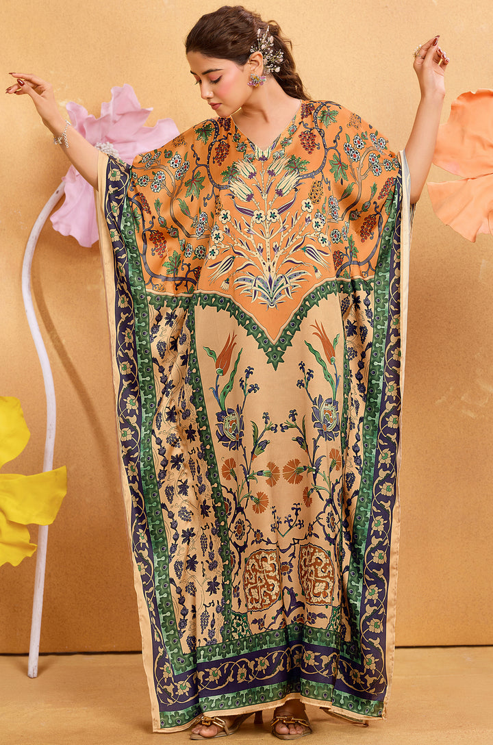 Royal Glow Satin Kaftan - Free Size M-3XL | Label Aarna