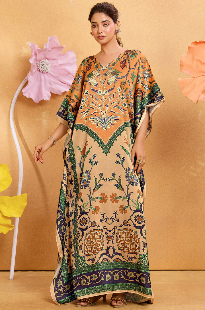 Royal Glow Long Satin Kaftan Dress - Buy Women Kaftan Online India | Label Aarna