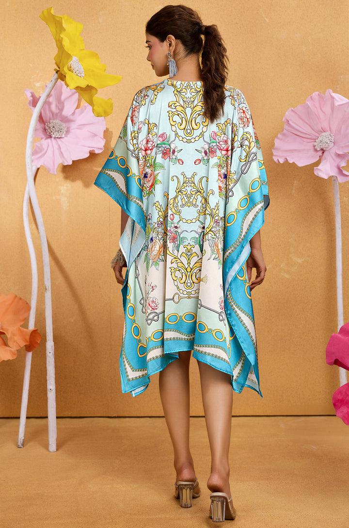 Sky Jewel Kaftan - Women's Satin Kaftan Online India | Label Aarna
