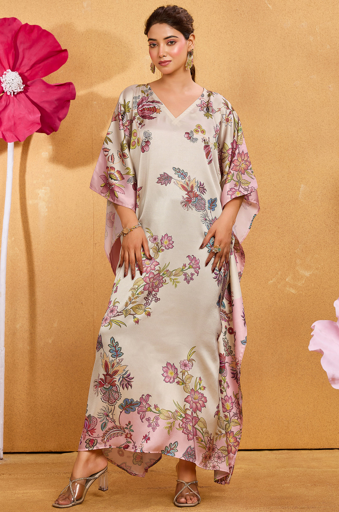 Bare Essence Long Satin Kaftan Dress - Buy Women Kaftan Online India | Label Aarna