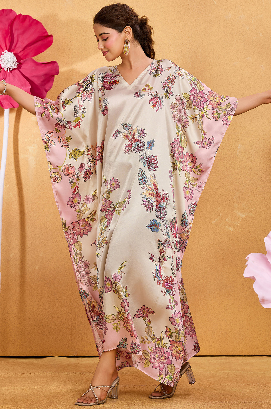 Bare Essence Satin Kaftan - Free Size M-3XL | Label Aarna