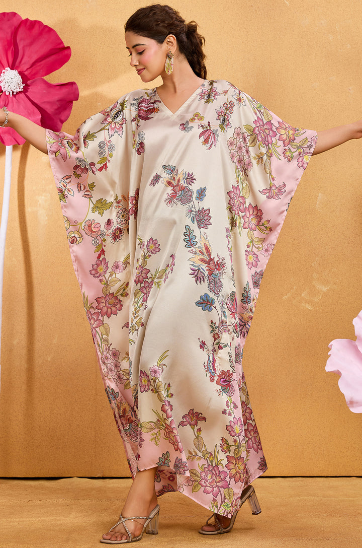 Bare Essence Satin Kaftan - Free Size M-3XL | Label Aarna