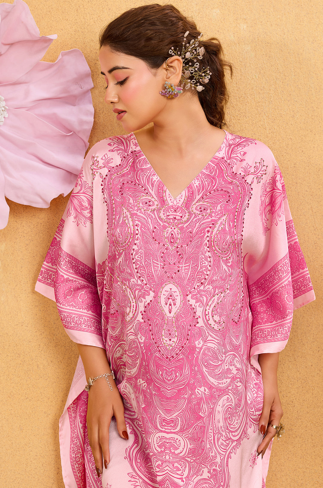 Pink Radiance - Premium Long Kaftan for Women | Label Aarna