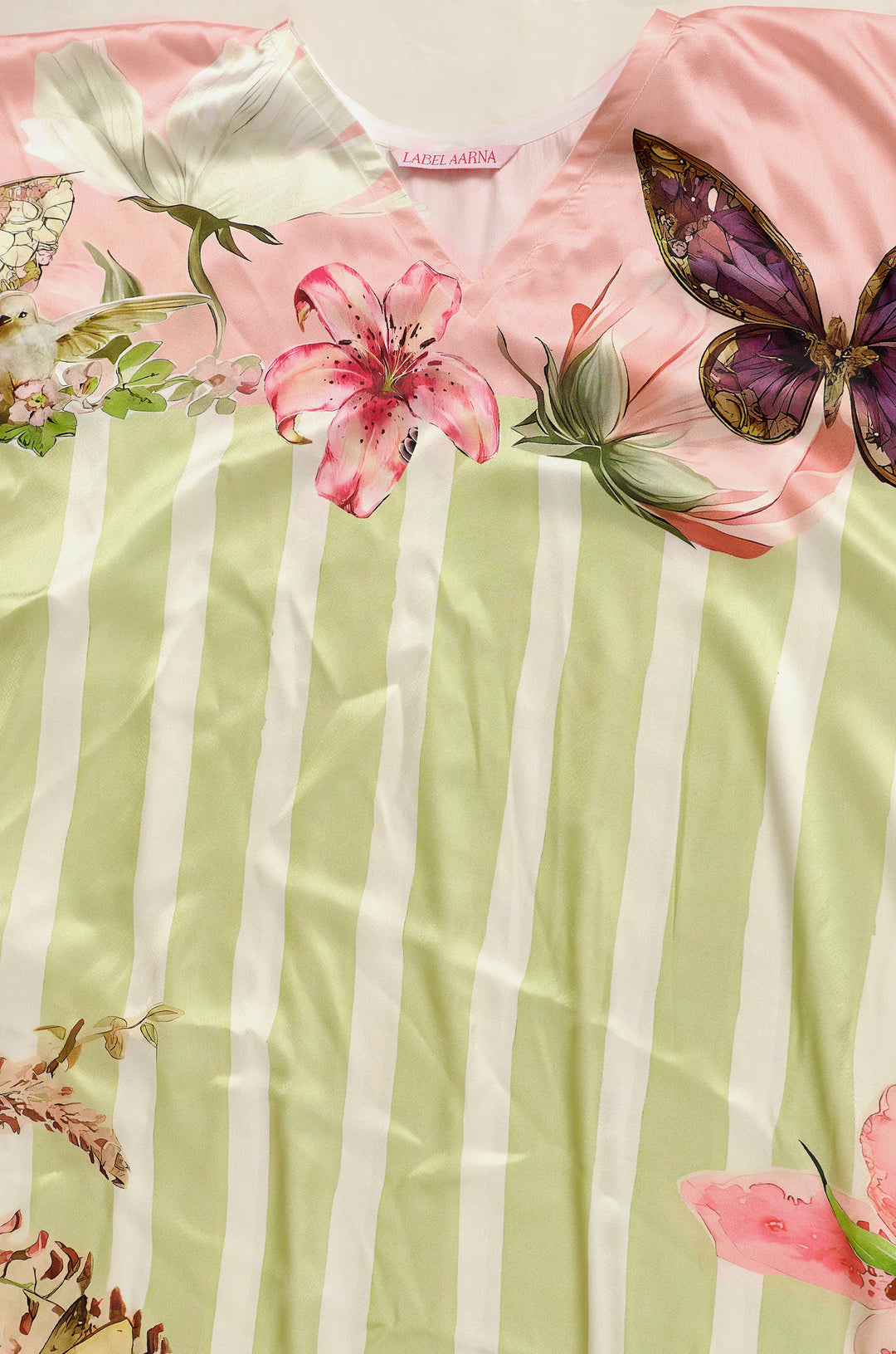 Butterfly Veil Soft Satin Long Women Kaftan Dress with Digital Print