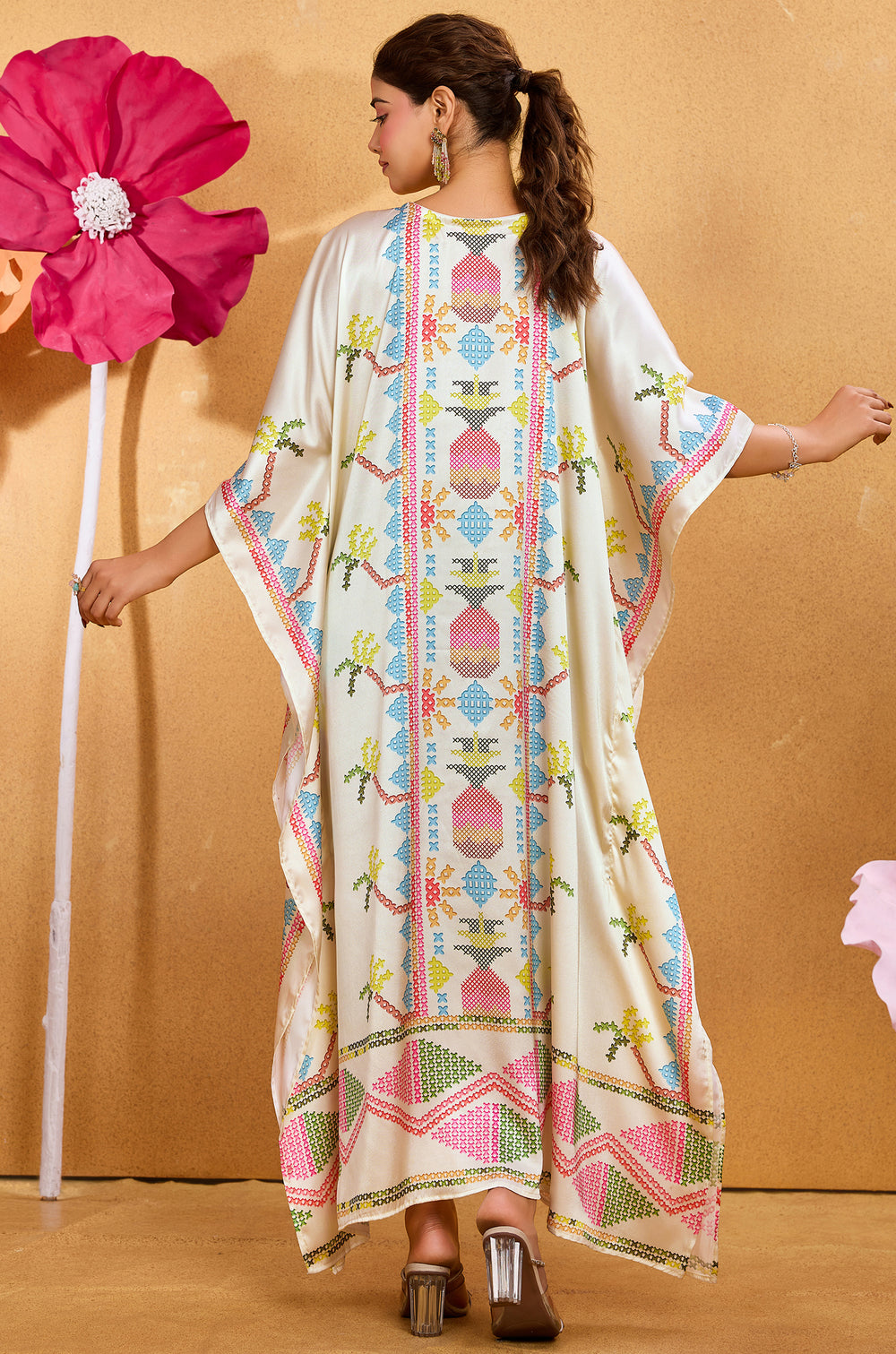Pixel Poetry Kaftan - Women's Satin Kaftan Online India | Label Aarna