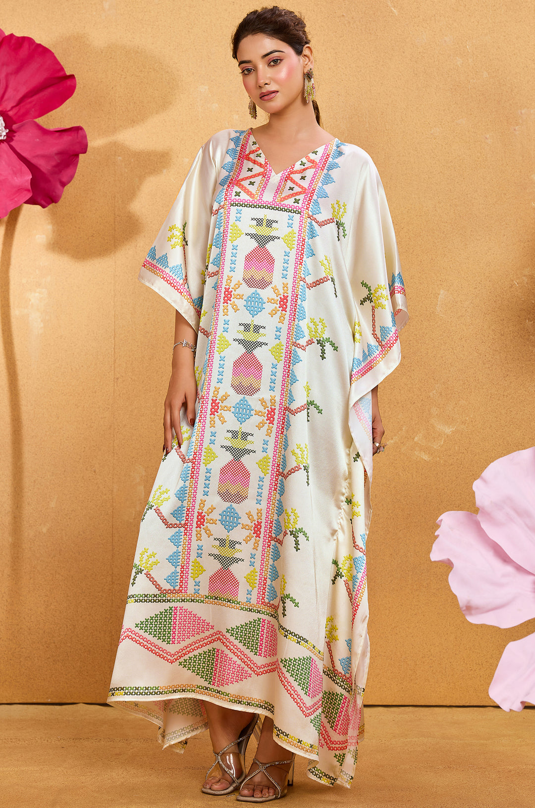 Pixel Poetry Long Satin Kaftan Dress - Buy Women Kaftan Online India | Label Aarna