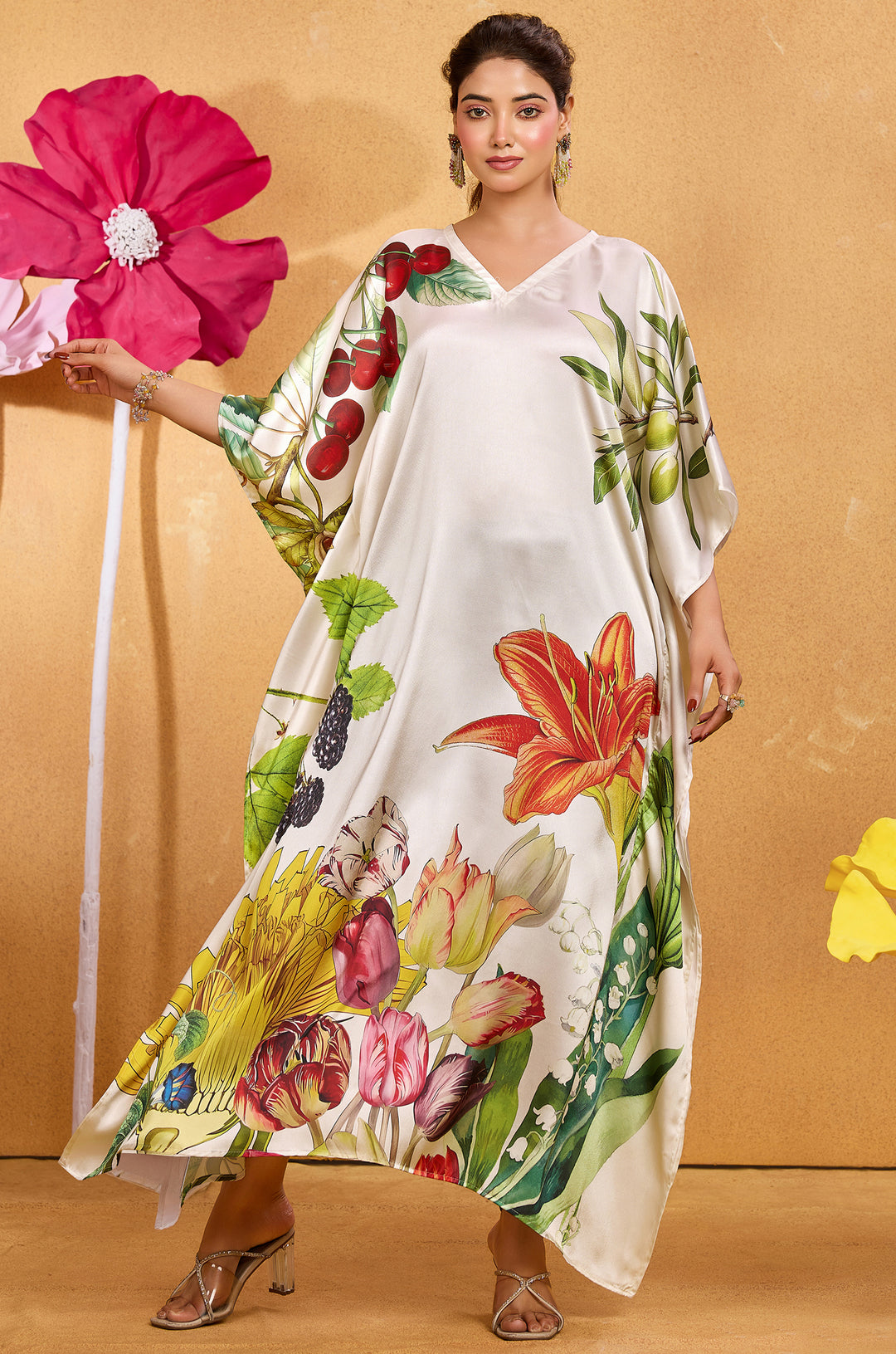 Flemish Long Satin Kaftan Dress - Buy Women Kaftan Online India | Label Aarna