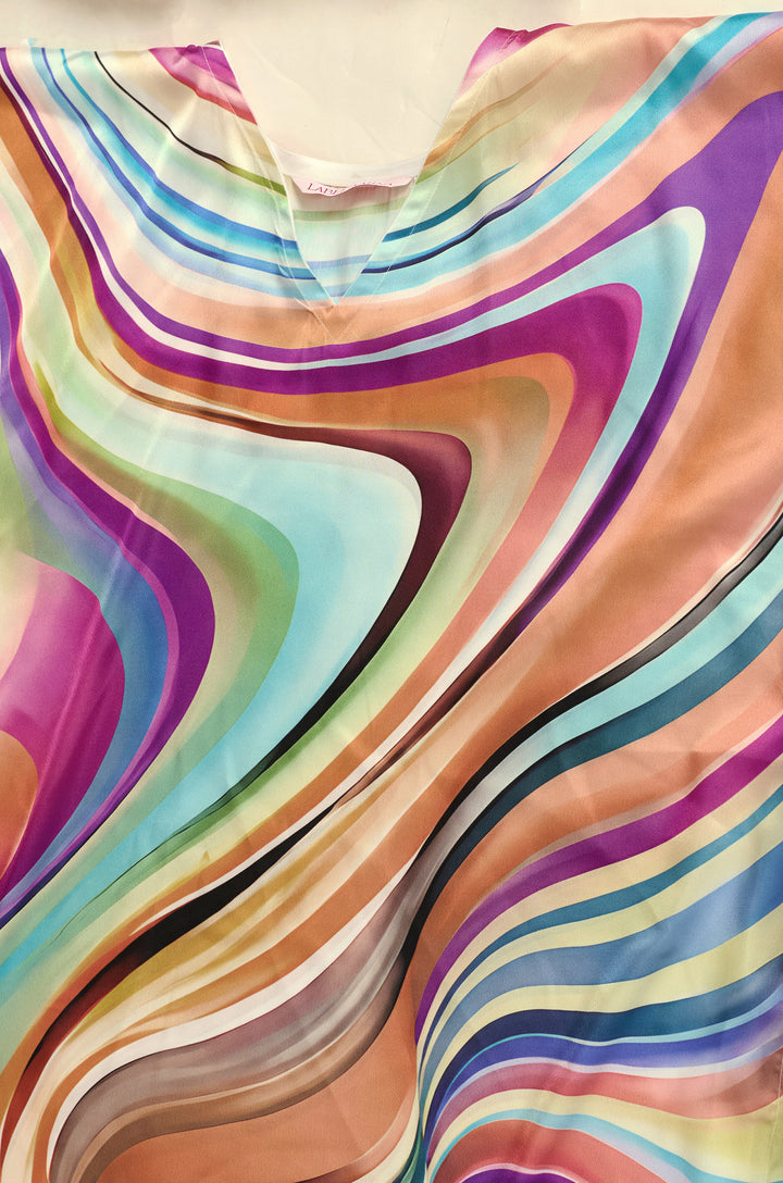 Colour Theory Soft Satin Long Women Kaftan Dress with Digital Print