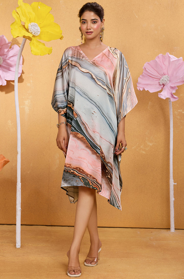 Smoky Pink Short Satin Kaftan Dress - Buy Women Kaftan Online India | Label Aarna
