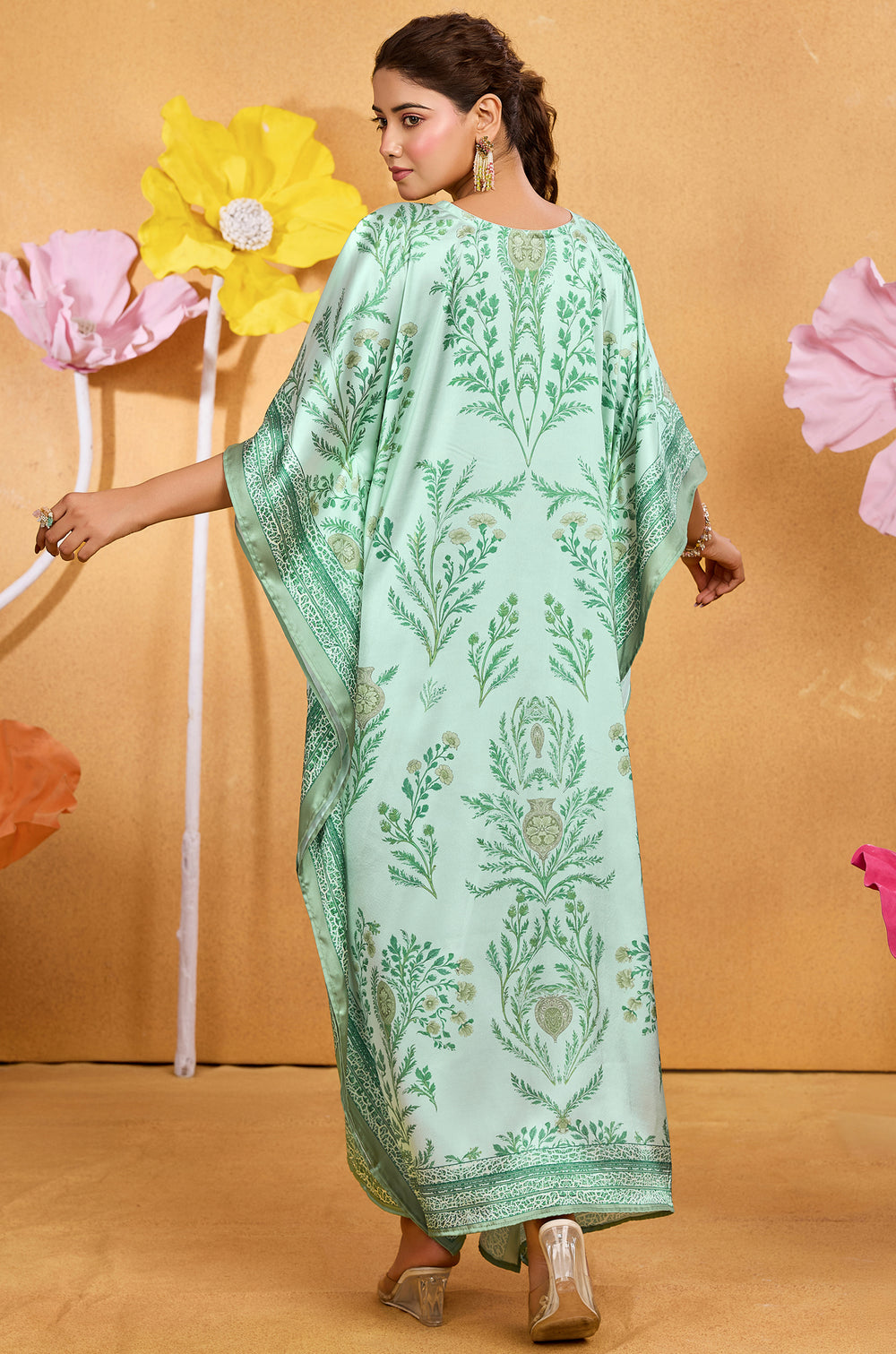 Petal Fest Kaftan - Women's Satin Kaftan Online India | Label Aarna