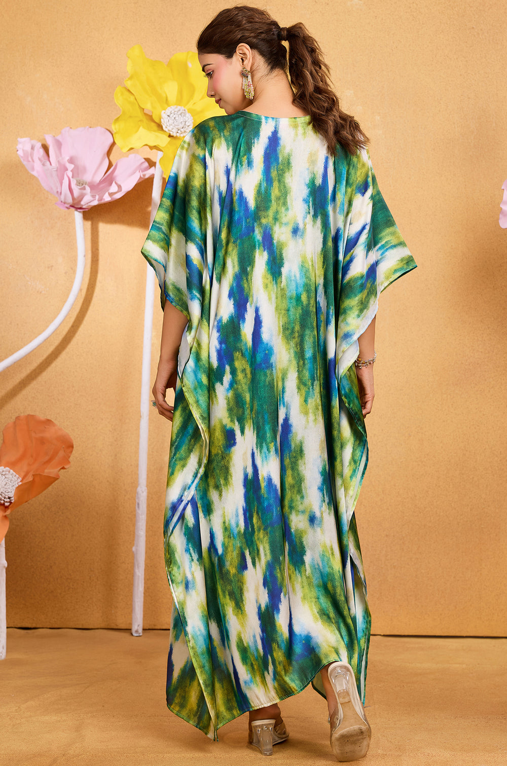 Blue Moss Kaftan - Women's Satin Kaftan Online India | Label Aarna