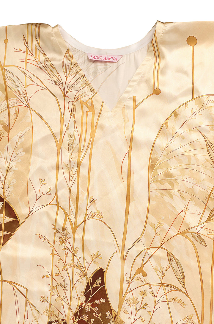 Brown Arches Soft Satin Long Women Kaftan Dress with Digital Print