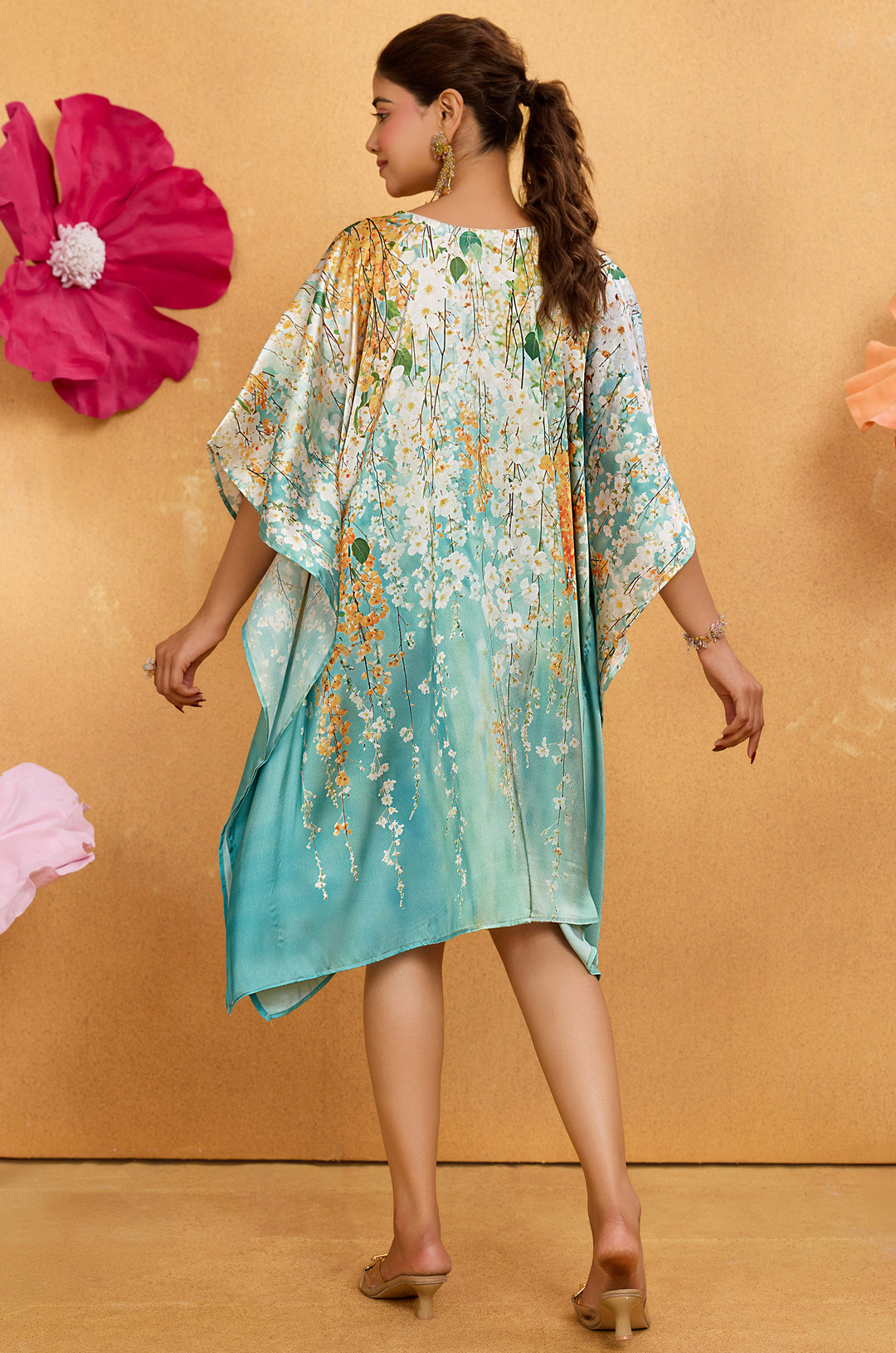 Cherry Blossom Kaftan - Women's Satin Kaftan Online India | Label Aarna