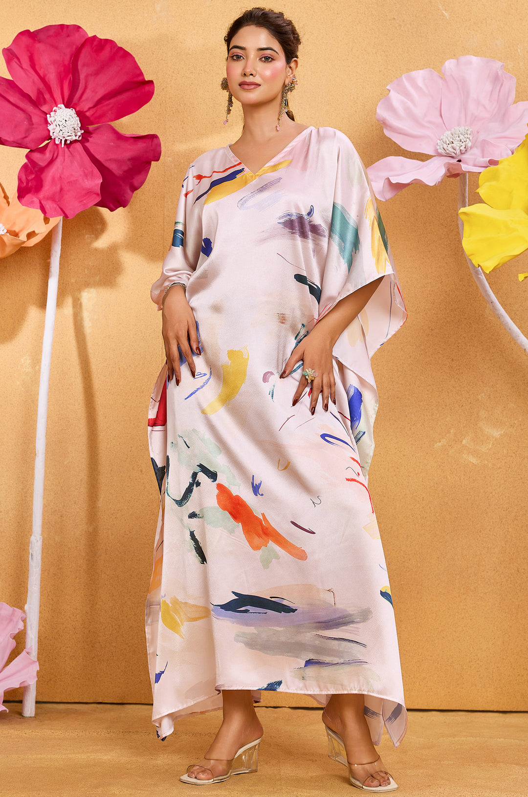 Color Play Long Satin Kaftan Dress - Buy Women Kaftan Online India | Label Aarna