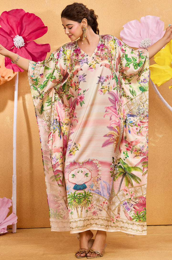 Victorian Satin Kaftan - Free Size M-3XL | Label Aarna