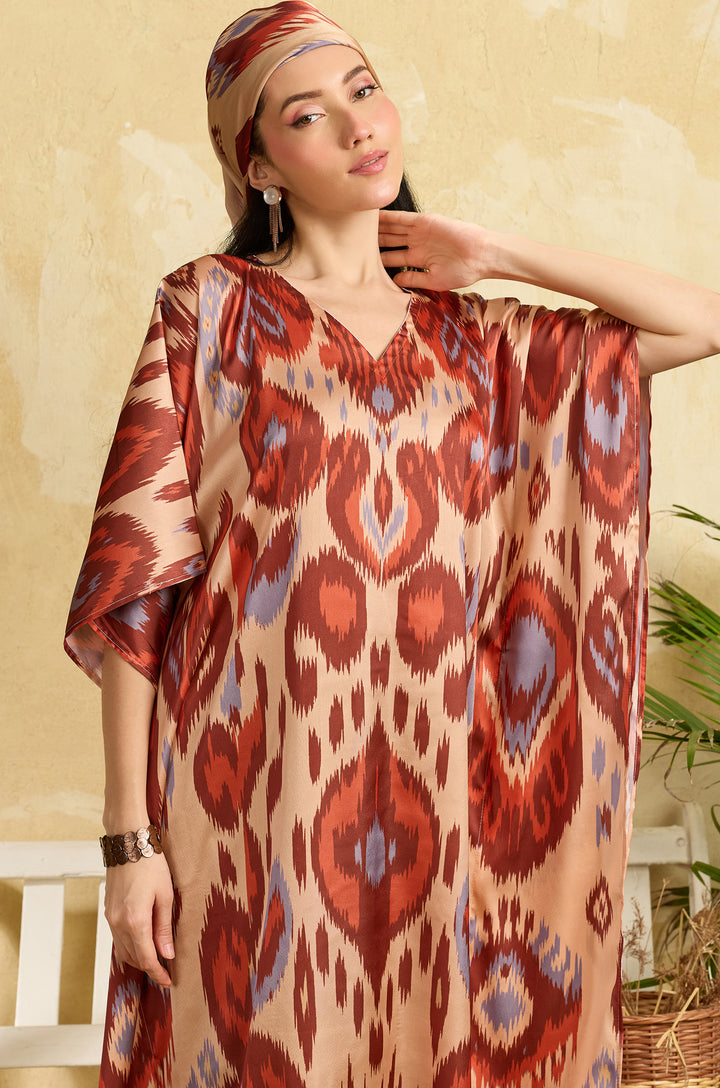 Rhapsody Soft Satin Long Women Kaftan Dress with Digital Print