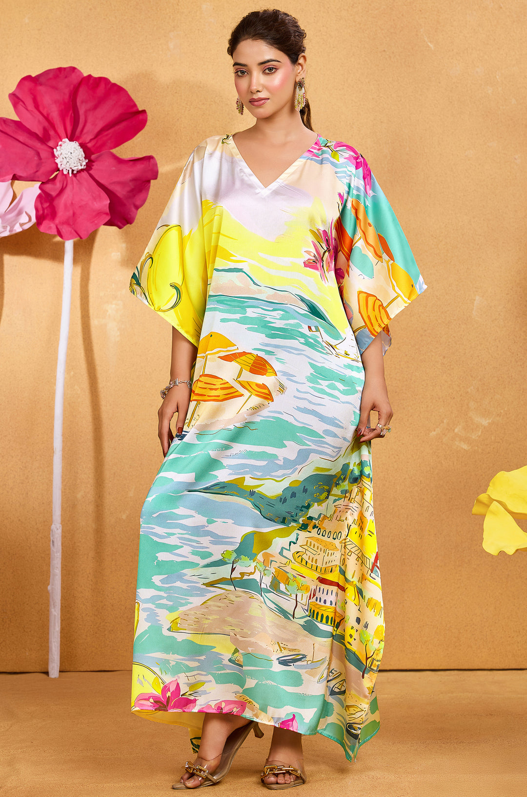 Beach Sail Long Satin Kaftan Dress - Buy Women Kaftan Online India | Label Aarna