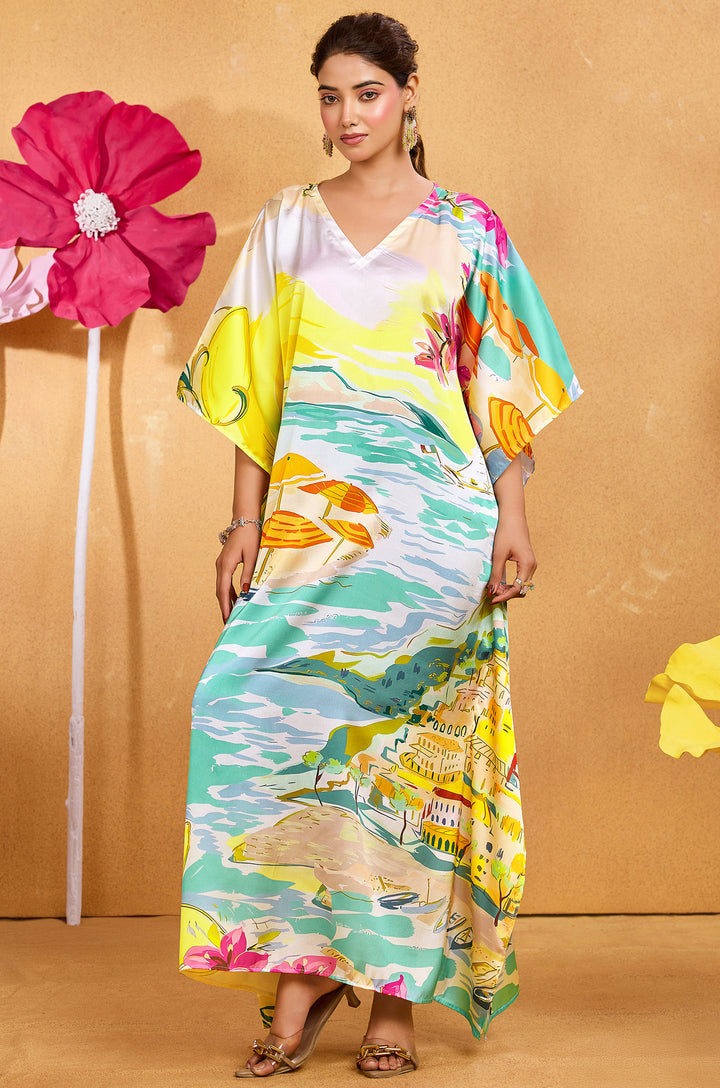 Beach Sail Long Satin Kaftan Dress - Buy Women Kaftan Online India | Label Aarna