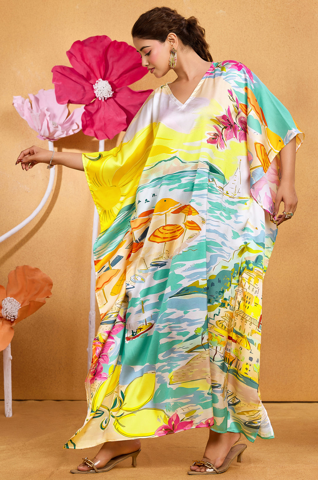 Beach Sail Satin Kaftan - Free Size M-3XL | Label Aarna