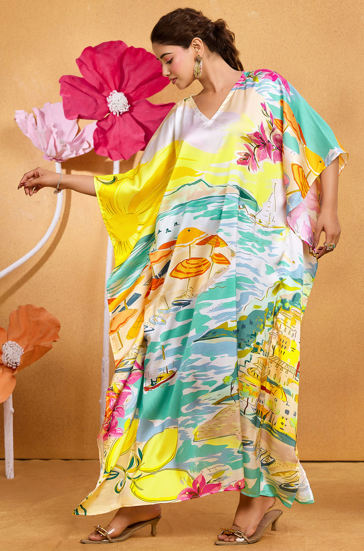 Beach Sail Satin Kaftan - Free Size M-3XL | Label Aarna