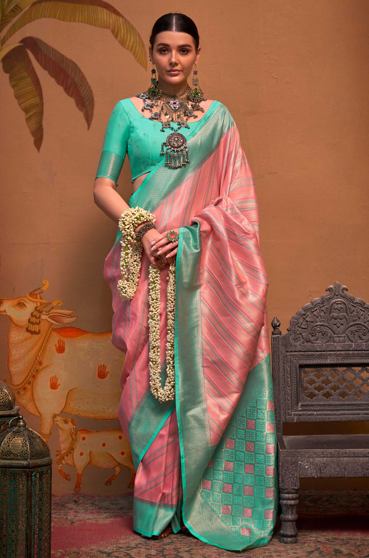 Blush Pink Bare Essence Woven Silk Saree