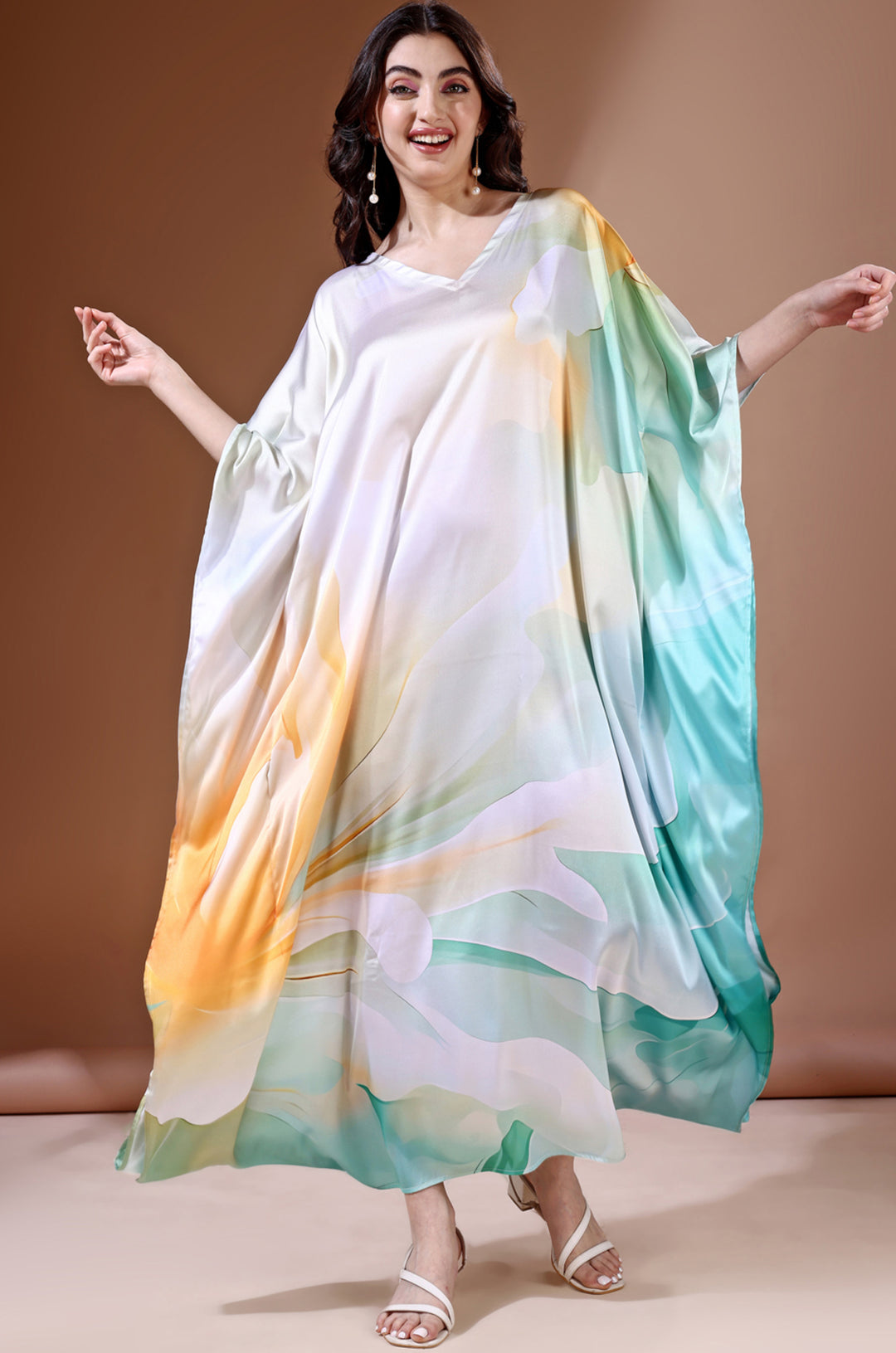 satin kaftan dress Aqua Waves Satin Kaftan Dress | Buy Kaftan Online India