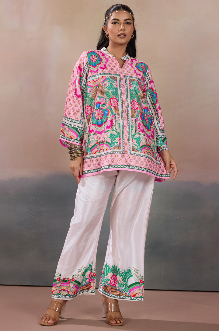 Blush Prism Silk Crepe Women Co-ord Set with Digital Print | Top and Bottom