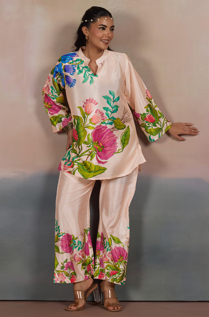 Dusky Grove Silk Crepe Women Co-ord Set with Digital Print | Top and Bottom