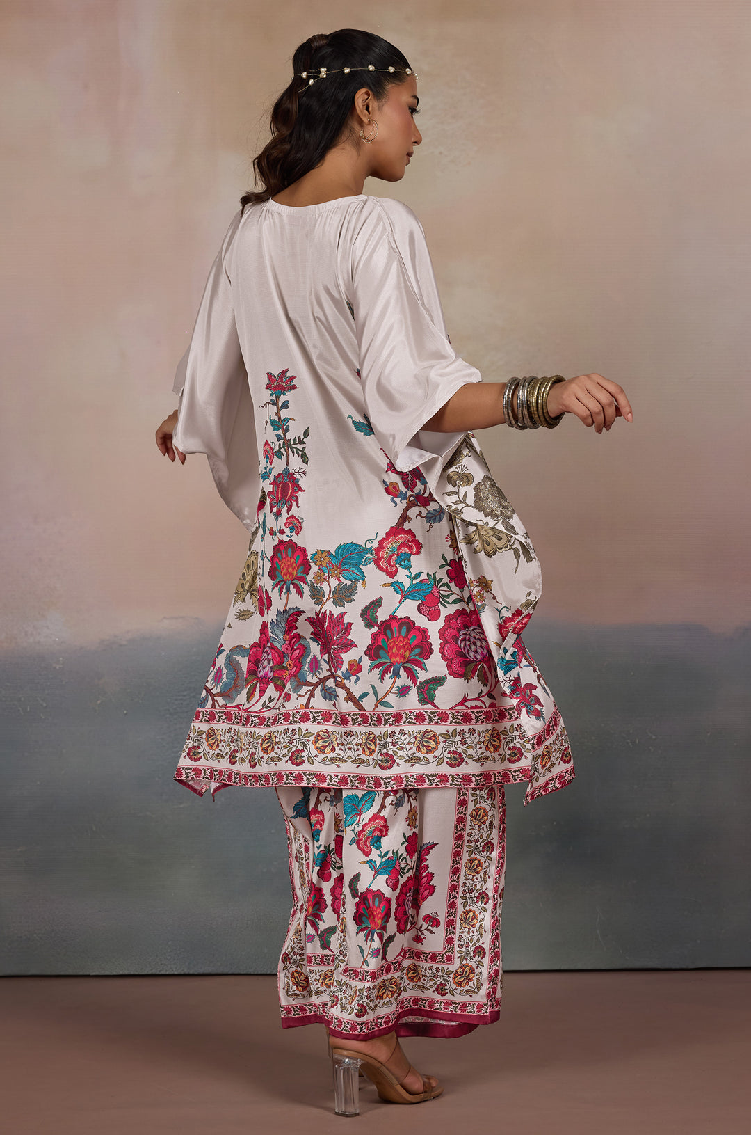 Runway Floral Silk Crepe Women Co-ord Set with Digital Print | Top and Bottom